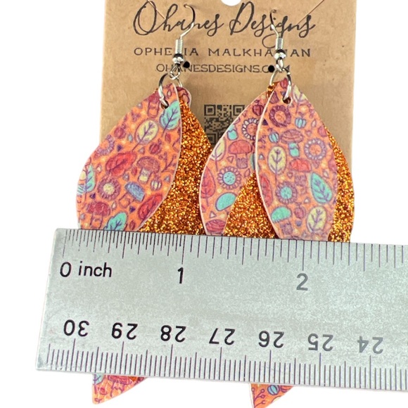 Fall Autumn 3 Layer Faux Leather Glitter Dangle Silver Earrings. 11 Styles - Picture 4 of 16